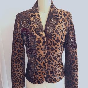 VINTAGE VELVET LEOPARD JACKET WITH APPLIQUE & BEADING.